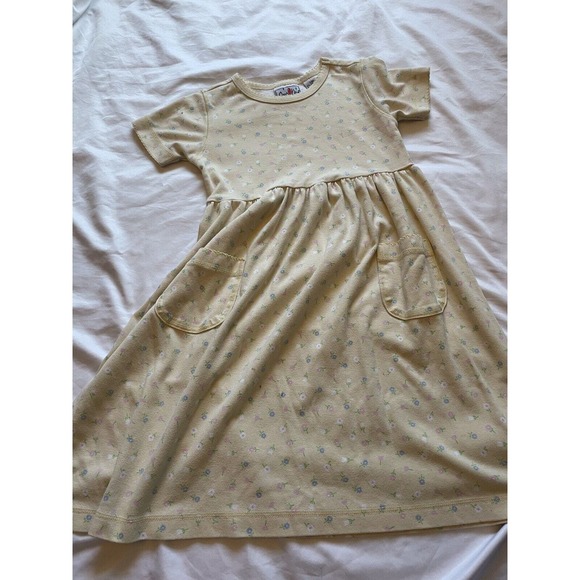 Good Kidz Vintage Dress Yellow Floral Cotton Cap Sleeve A Line Soft 6 - Picture 1 of 9